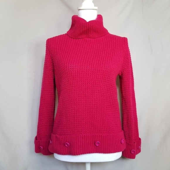 Rena Lange wool & cashmere red knit turtleneck sweater sz Medium - Picture 1 of 6